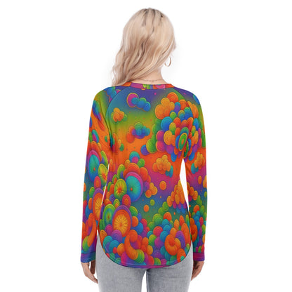 Women's Raglan Sleeves U-Shaped Hem Long Sleeves Blouse