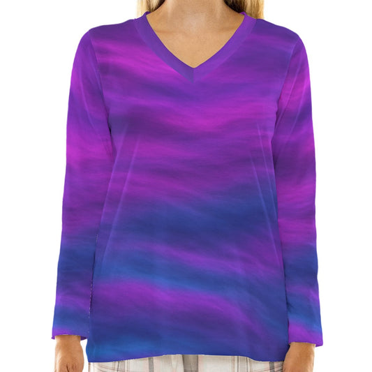 Women's Loose V-Neck T-Shirt With Long Sleeve