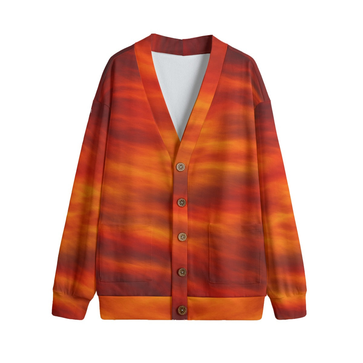 Unisex V-neck Knitted Fleece Cardigan With Button Closure