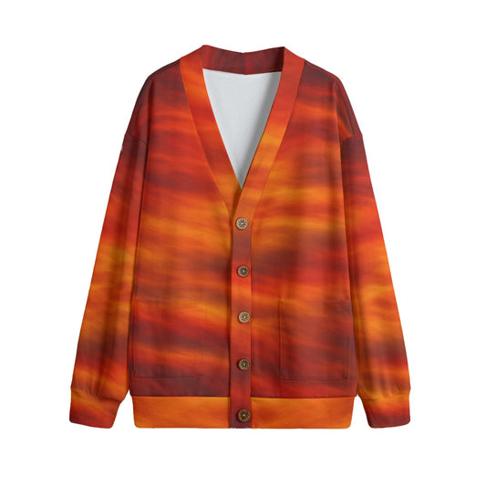 Unisex V-neck Knitted Fleece Cardigan With Button Closure