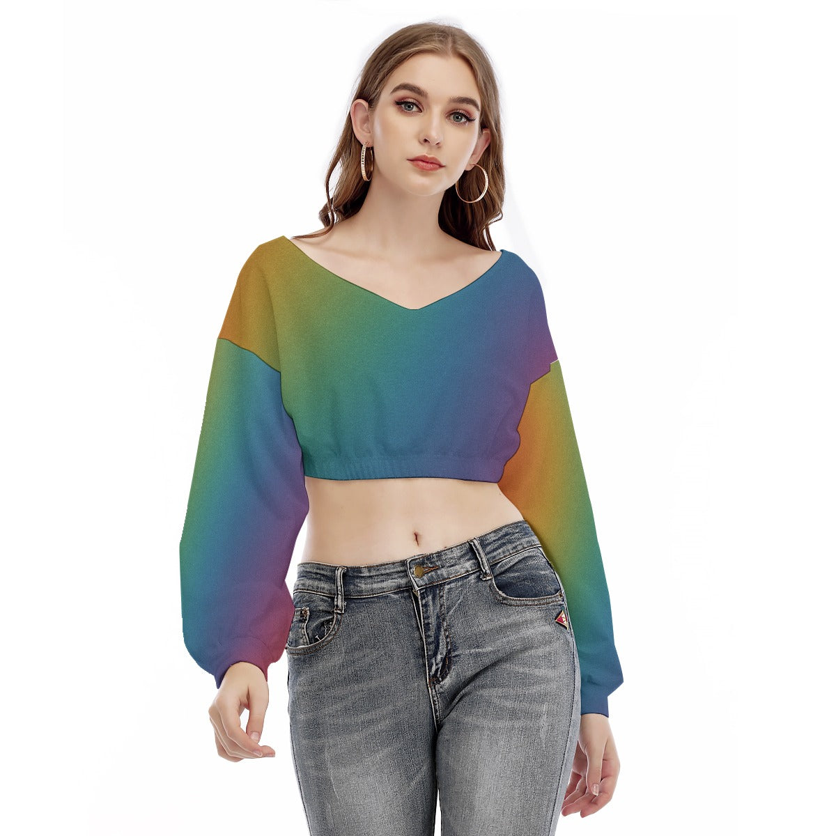Women's V-neck Long Sleeve Cropped Sweatshirt