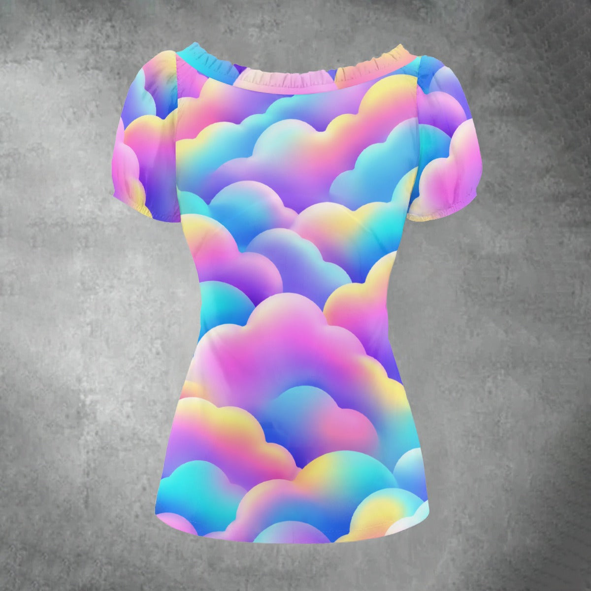 All-over print Women's Puff Sleeve Pleated Shirt