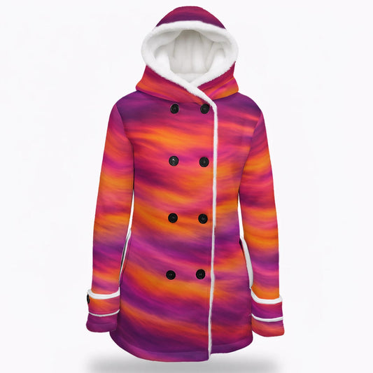 Women's Hooded Double-Breasted Winter Coat With Fleece