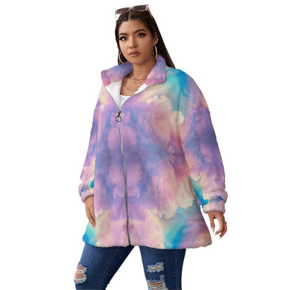 Unisex Borg Fleece Stand-up Collar Coat With Zipper Closure(Plus Size)