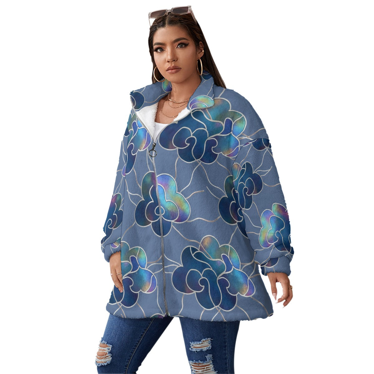 Unisex Borg Fleece Stand-up Collar Coat With Zipper Closure(Plus Size)