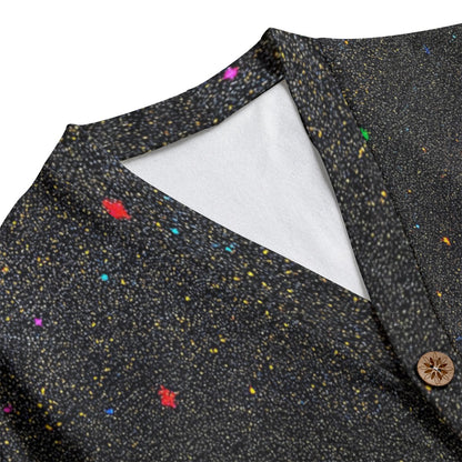 Unisex V-neck Knitted Fleece Cardigan With Button Closure