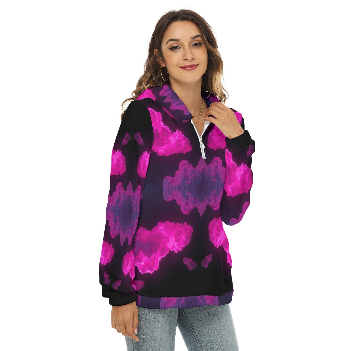 Women's Borg Fleece Hoodie With Half Zip