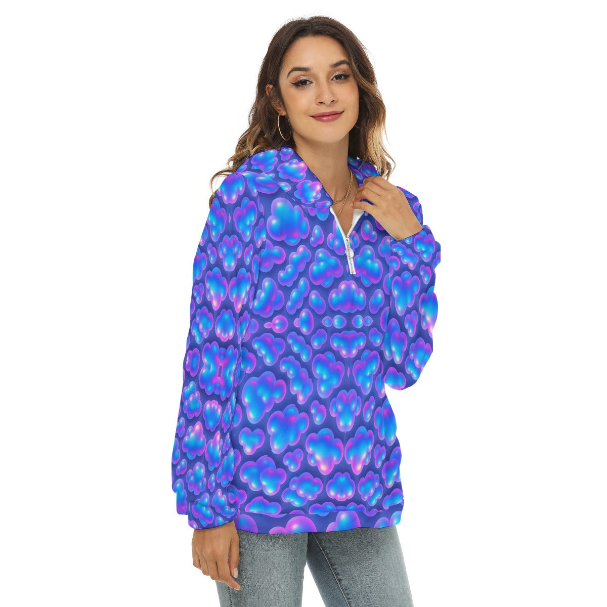 Women's Borg Fleece Hoodie With Half Zip