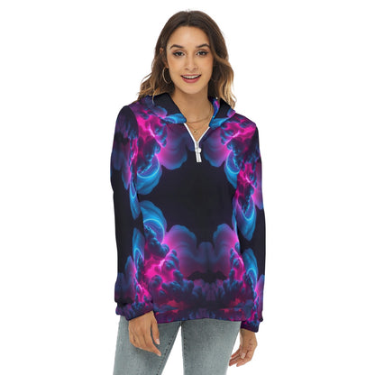 Women's Borg Fleece Hoodie With Half Zip