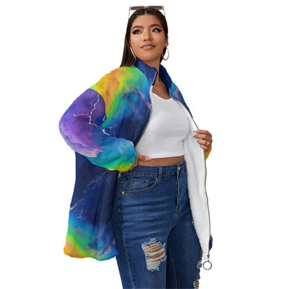 Unisex Borg Fleece Stand-up Collar Coat With Zipper Closure(Plus Size)