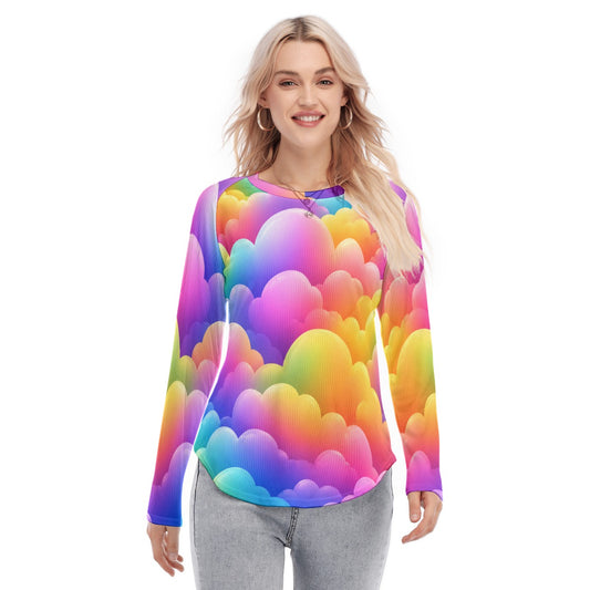 Women's Raglan Sleeves U-Shaped Hem Long Sleeves Blouse