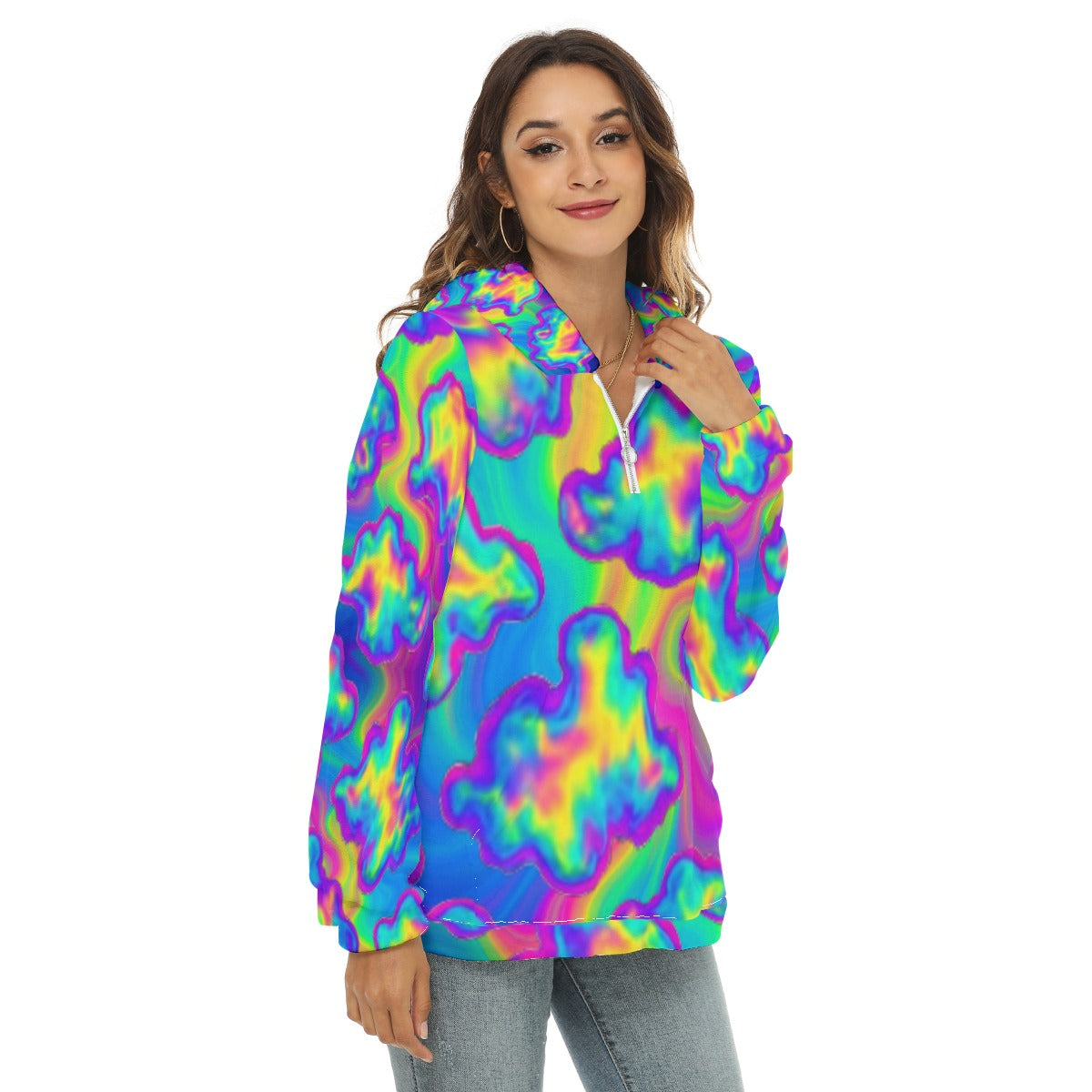 Women's Borg Fleece Hoodie With Half Zip