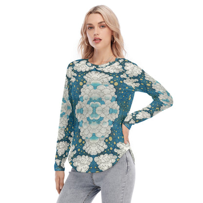 Women's Raglan Sleeves U-Shaped Hem Long Sleeves Blouse