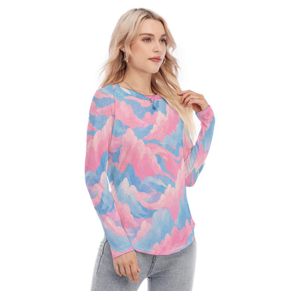 Women's Raglan Sleeves U-Shaped Hem Long Sleeves Blouse