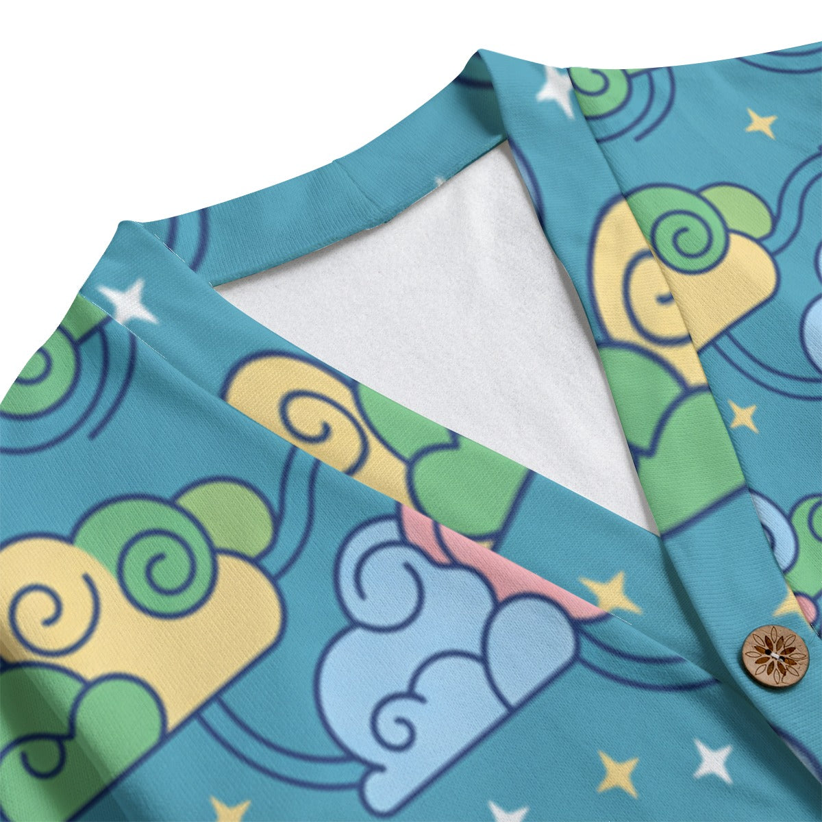 Unisex V-neck Knitted Fleece Cardigan With Button Closure