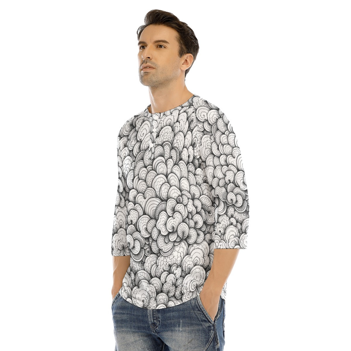 Men's Bracelet Sleeve T-shirt With Button Closure - view 3
