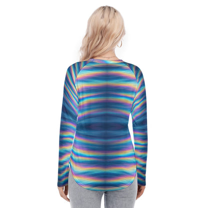 Women's Raglan Sleeves U-Shaped Hem Long Sleeves Blouse