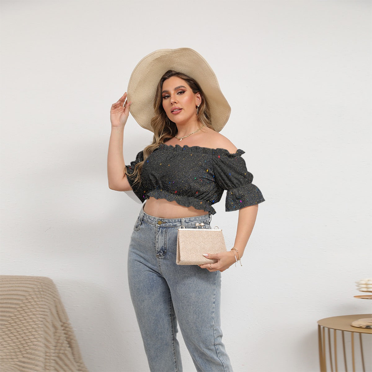 Women's Off-shoulder Cropped Top With Short Puff Sleeve
