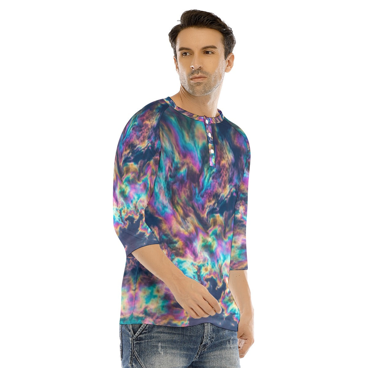 Men's Bracelet Sleeve T-shirt With Button Closure - view 2