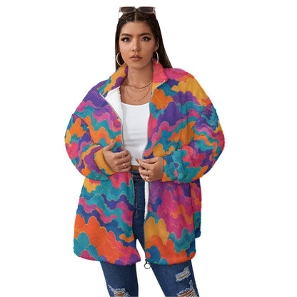 Unisex Borg Fleece Stand-up Collar Coat With Zipper Closure(Plus Size)