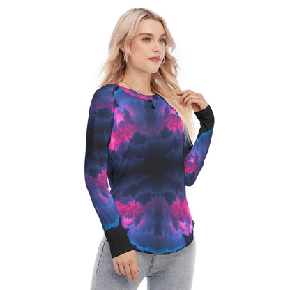 Women's Raglan Sleeves U-Shaped Hem Long Sleeves Blouse