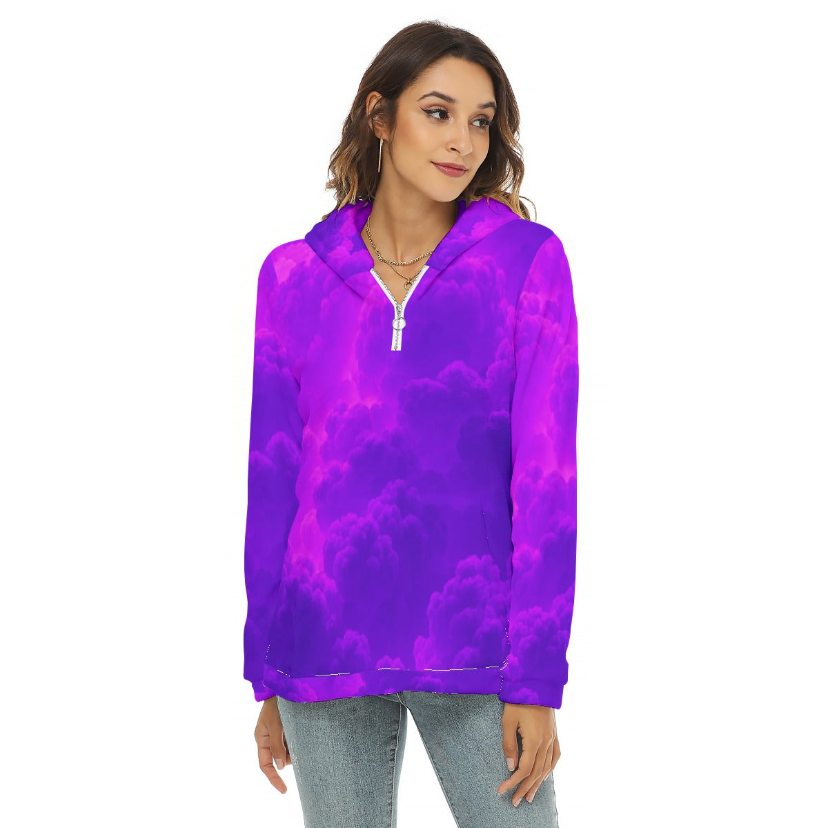 Women's Borg Fleece Hoodie With Half Zip