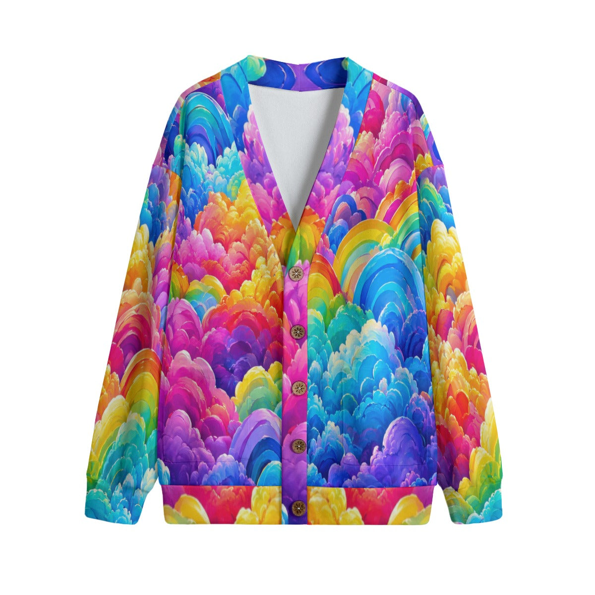 Unisex V-neck Knitted Fleece Cardigan With Button Closure