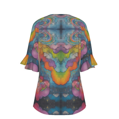 V-neck Women's T-shirt With Bell Sleeve