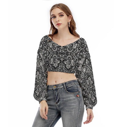 Women's V-neck Long Sleeve Cropped Sweatshirt