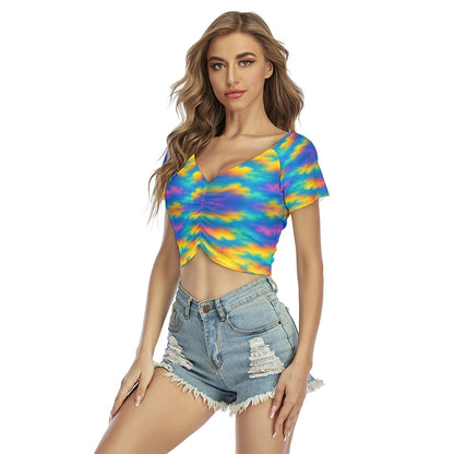 Women's Raglan Drawstring Front Crop Tee