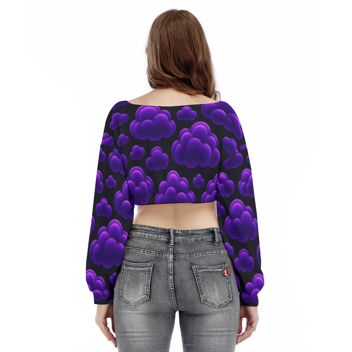 Women's V-neck Long Sleeve Cropped Sweatshirt