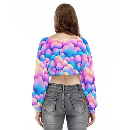Women's V-neck Long Sleeve Cropped Sweatshirt
