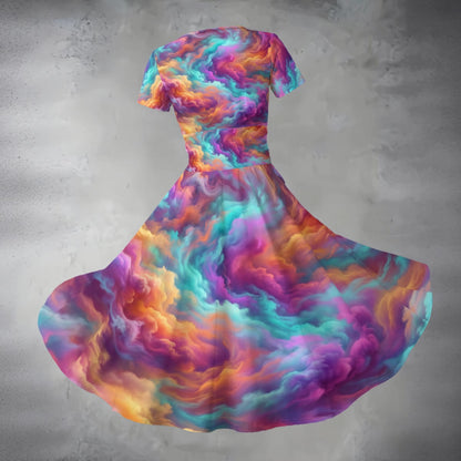 All-over Print Women's Short Sleeve V Neck Midi Dress