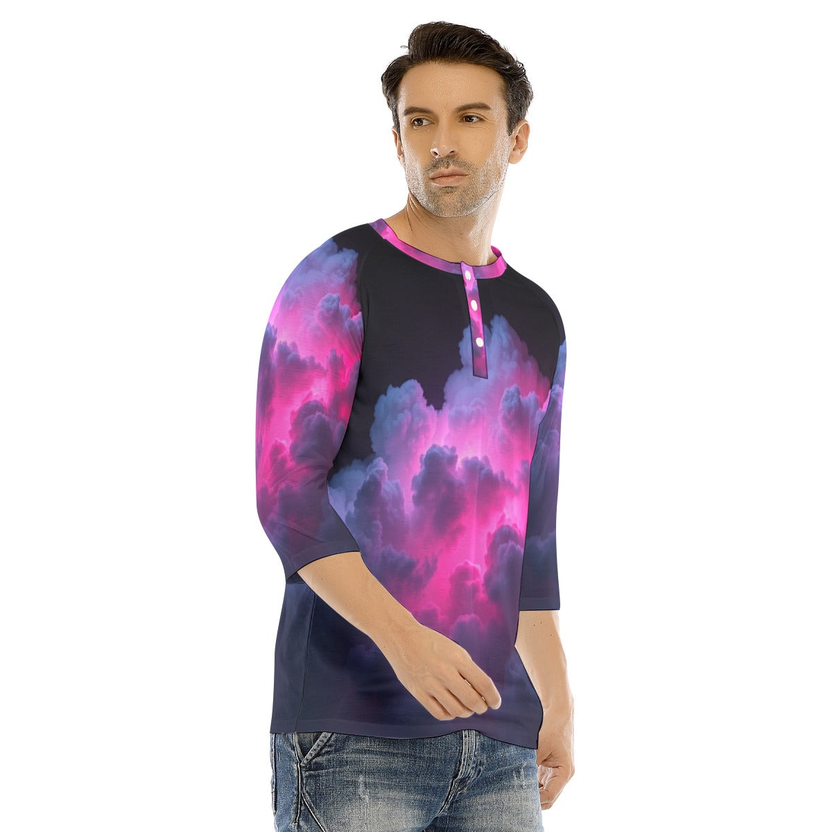 Men's Bracelet Sleeve T-shirt With Button Closure - view 2