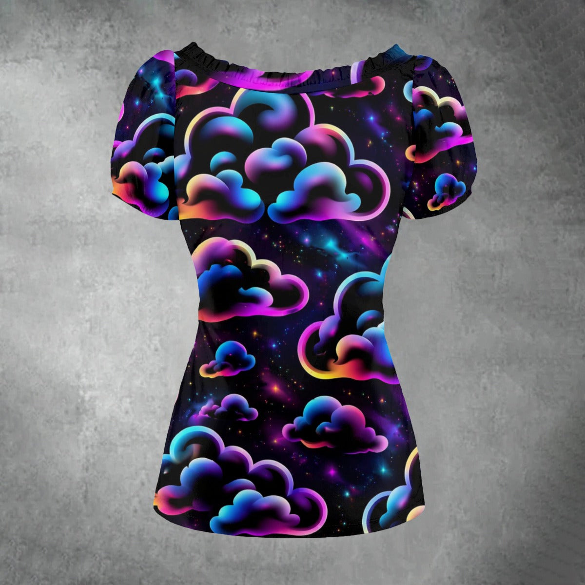 All-over print Women's Puff Sleeve Pleated Shirt