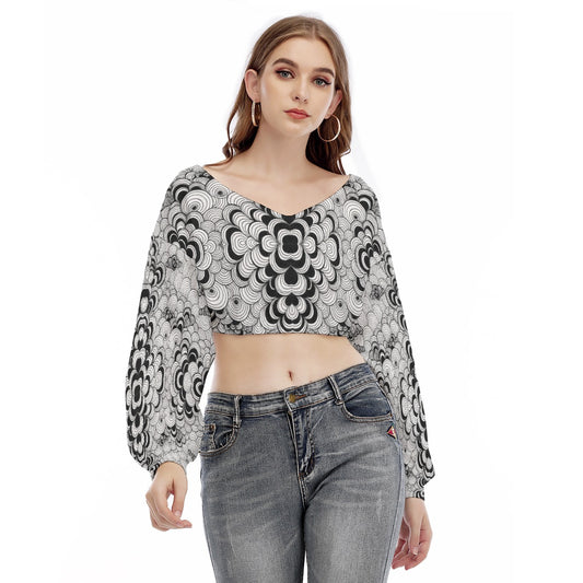 Women's V-neck Long Sleeve Cropped Sweatshirt