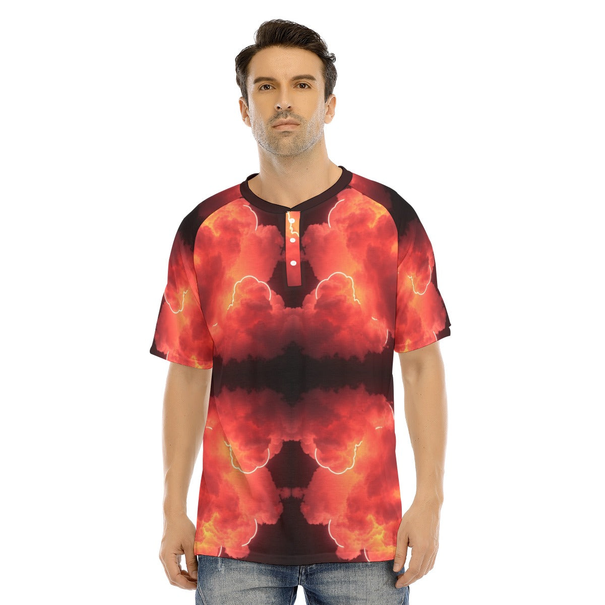 Men's Raglan Sleeve T-shirt With Button Closure