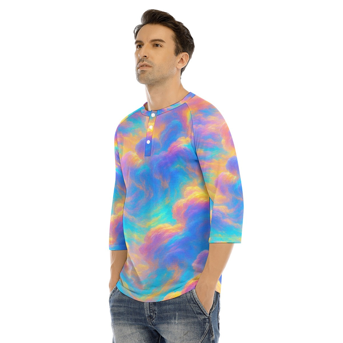 Men's Bracelet Sleeve T-shirt With Button Closure