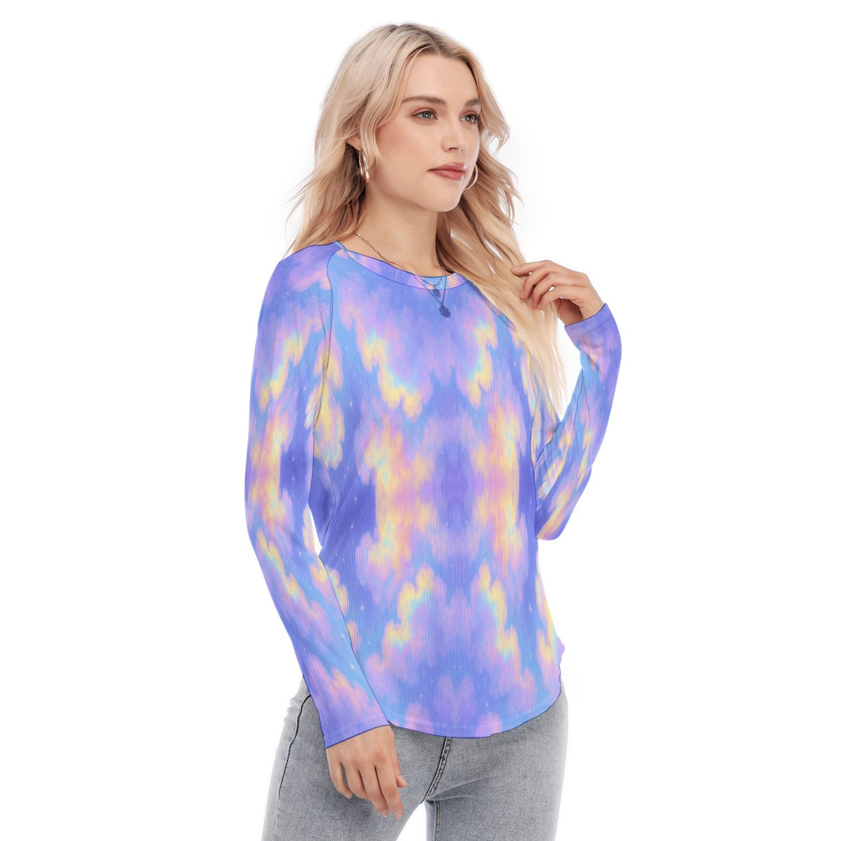 Women's Raglan Sleeves U-Shaped Hem Long Sleeves Blouse