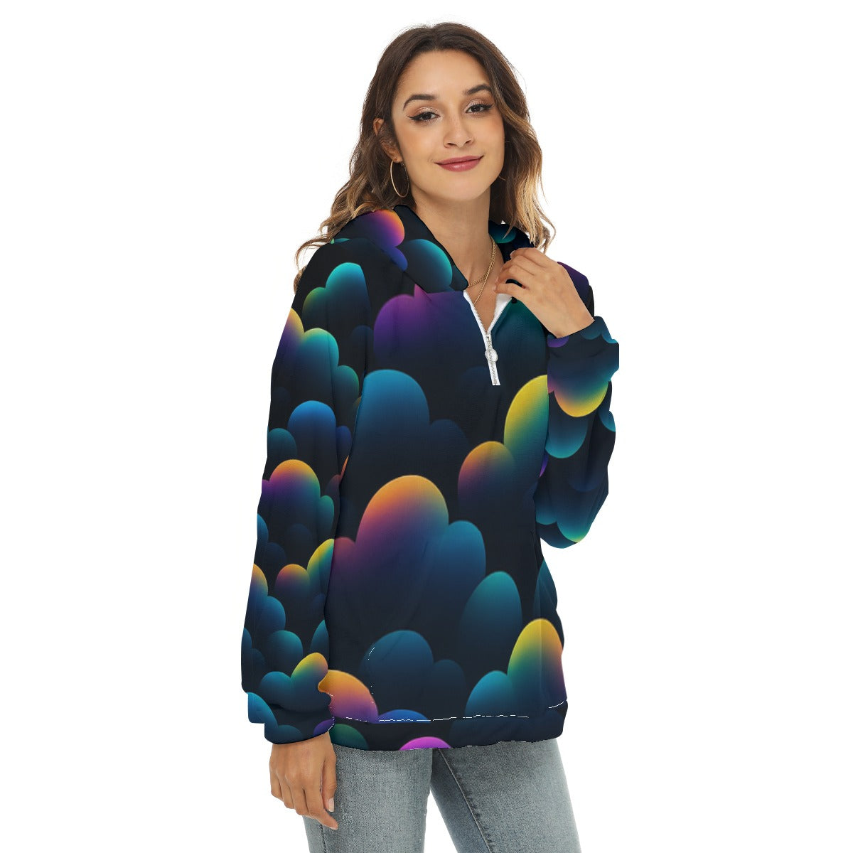 Women's Borg Fleece Hoodie With Half Zip