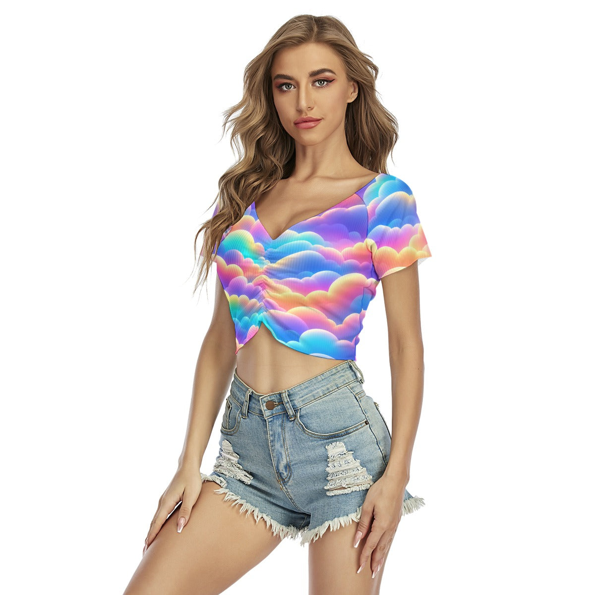 Women's Raglan Drawstring Front Crop Tee