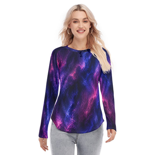 Women's Raglan Sleeves U-Shaped Hem Long Sleeves Blouse