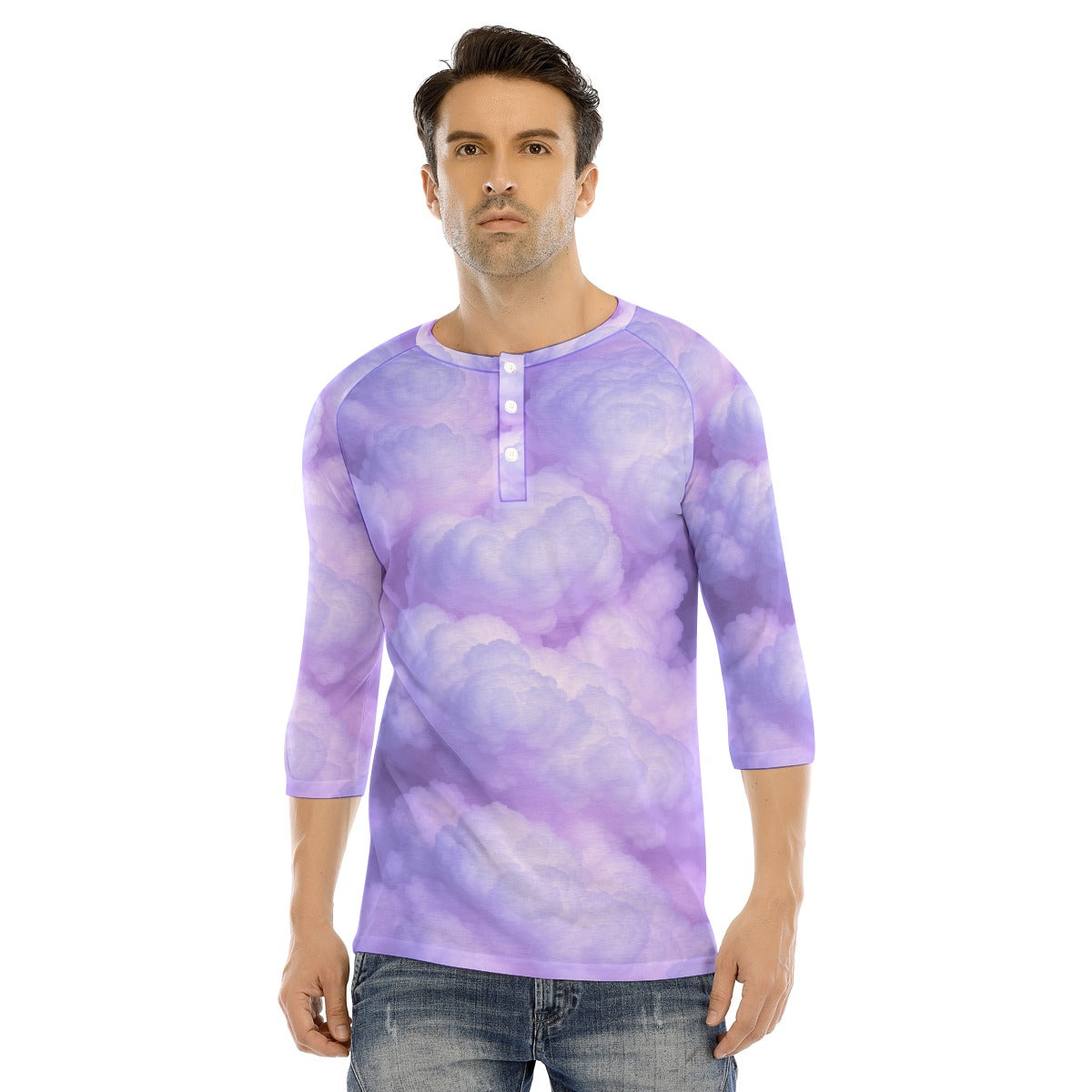 Men's Bracelet Sleeve T-shirt With Button Closure - view 1