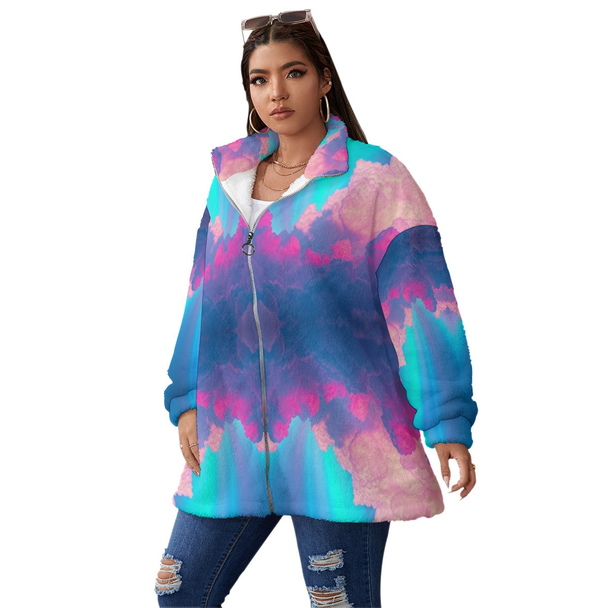 Unisex Borg Fleece Stand-up Collar Coat With Zipper Closure(Plus Size)