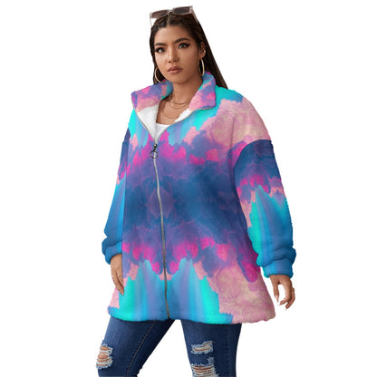 Unisex Borg Fleece Stand-up Collar Coat With Zipper Closure(Plus Size)