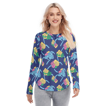 Women's Raglan Sleeves U-Shaped Hem Long Sleeves Blouse