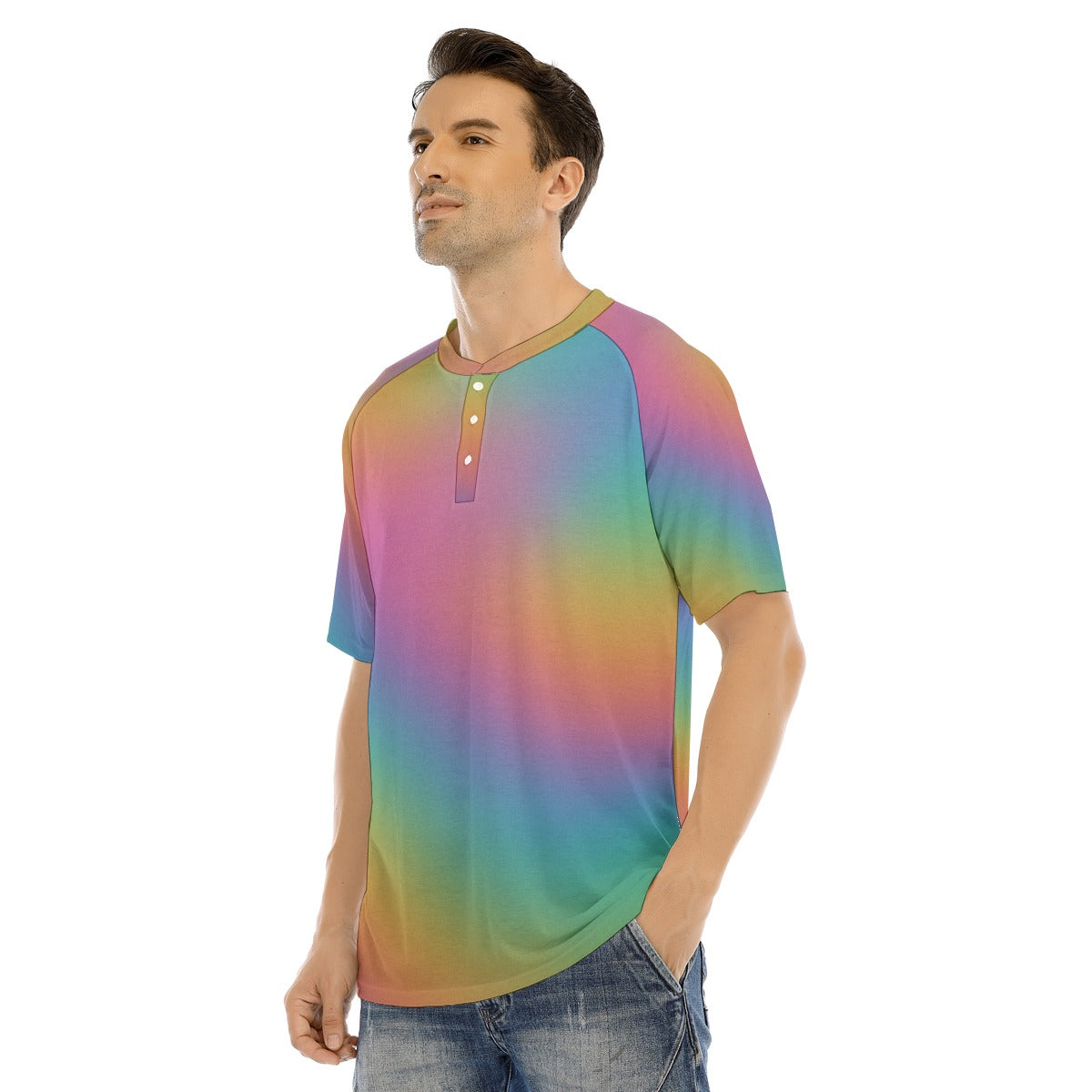 Men's Raglan Sleeve T-shirt With Button Closure