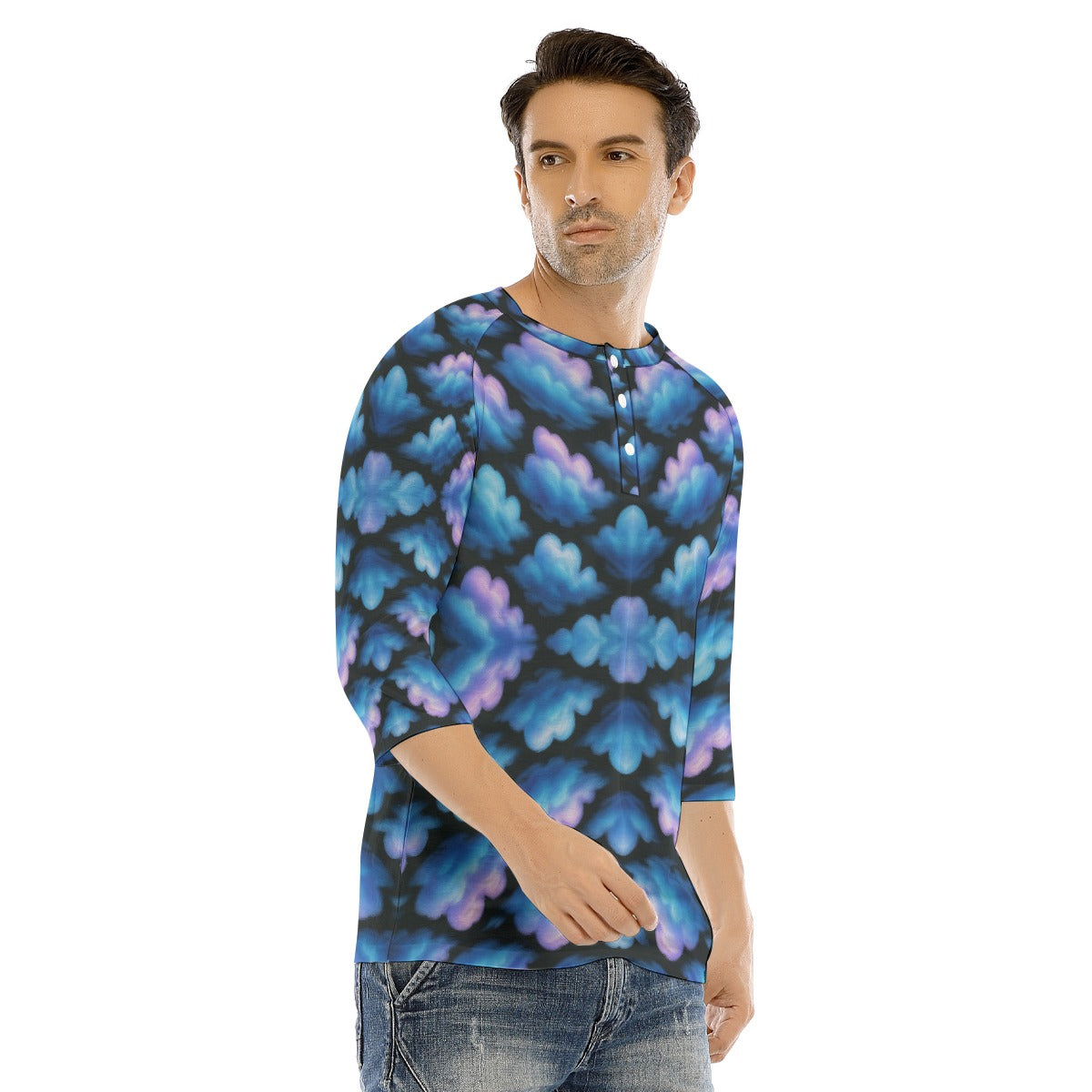 Men's Bracelet Sleeve T-shirt With Button Closure - view 2