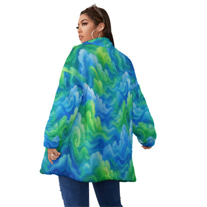 Unisex Borg Fleece Stand-up Collar Coat With Zipper Closure(Plus Size)