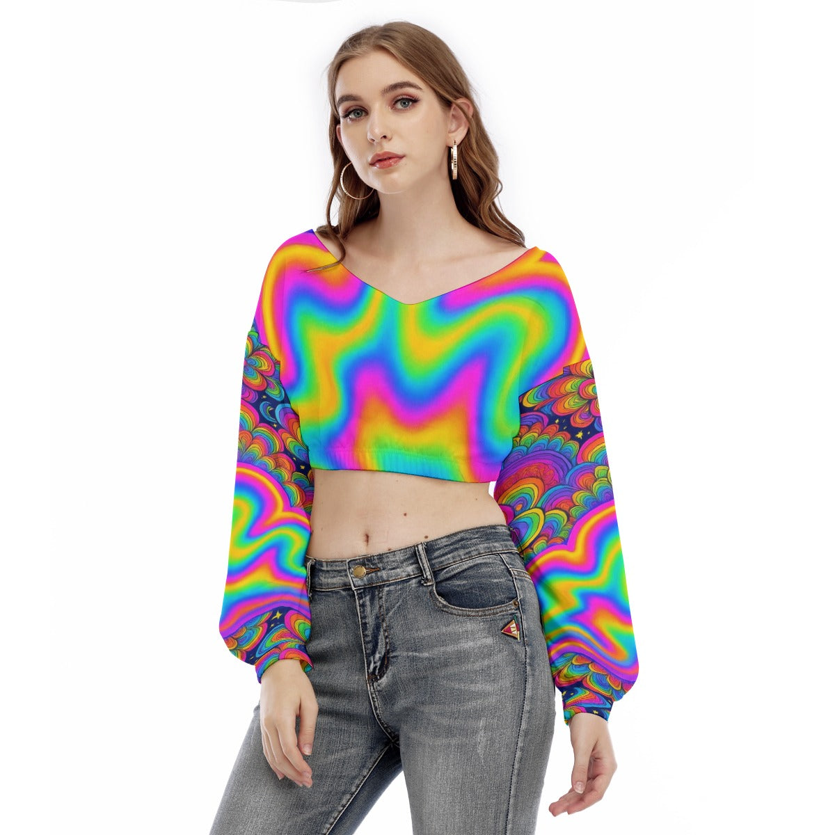 Women's V-neck Long Sleeve Cropped Sweatshirt